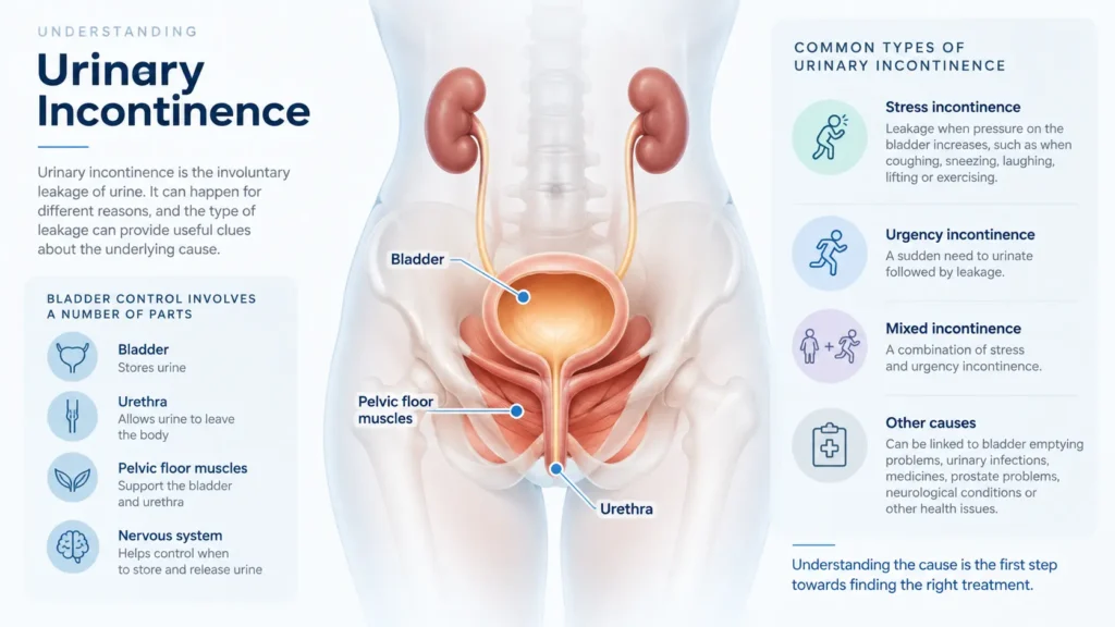 incontinence direct Bristol infographic on urinary incontinence symptoms reasons and treatment options