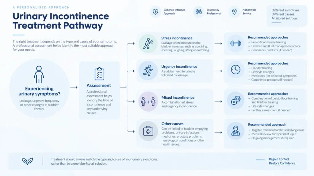 urinary incontinence treatment options infographics from the incontinence direct Bristol