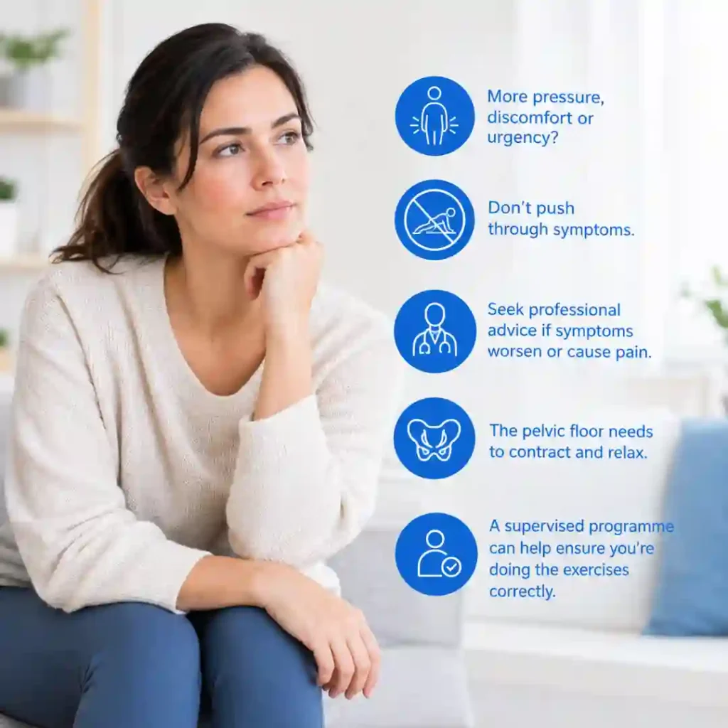 Pelvic-floor exercises Bristol involve controlled contraction and relaxation. Persistent pressure, discomfort or urinary urgency may warrant professional assessment.